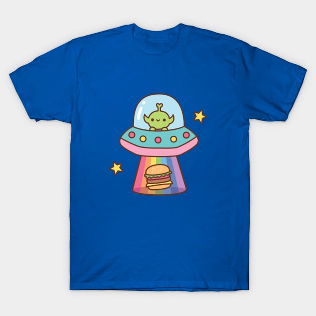 Alien Abducts Burger Funny T-Shirt by rustydoodle